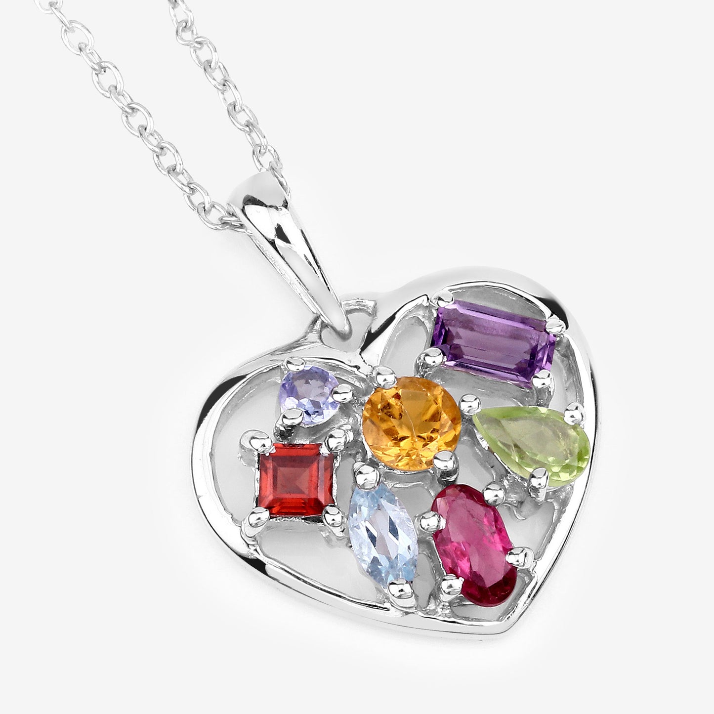 Sterling Silver 1.71 Carat Multi Stone Heart Shaped Pendant fine