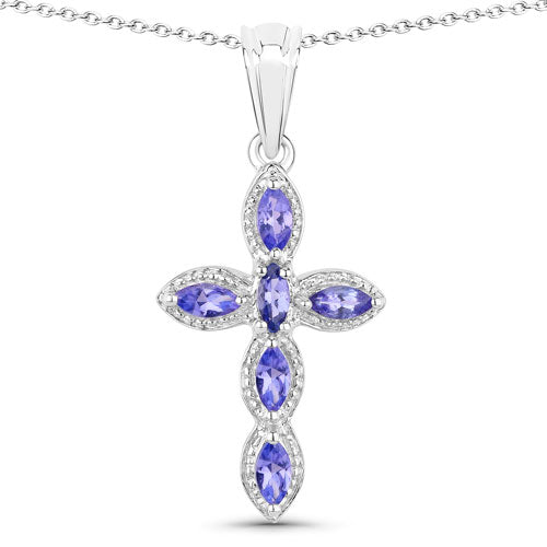 Tanzanite Sterling Silver Cross Pendant 18 Inch Cable Chain