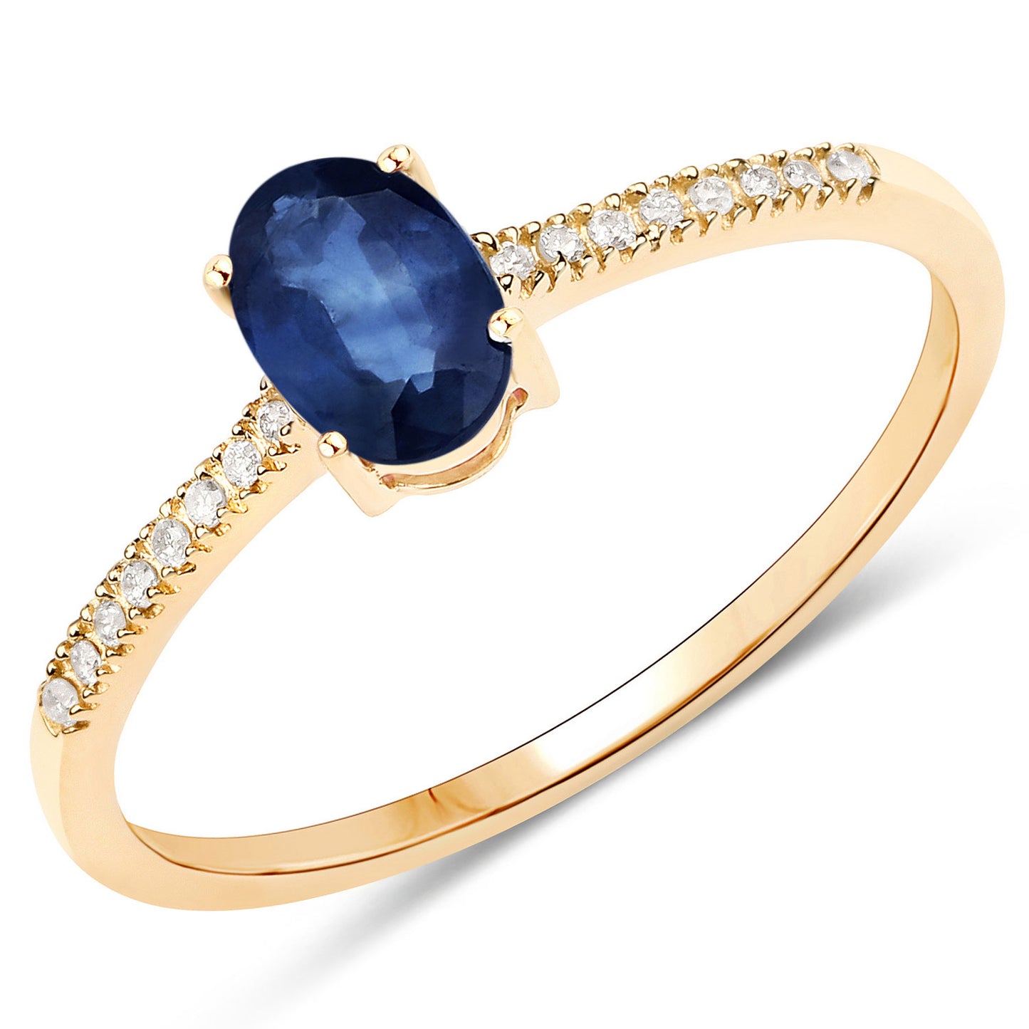 Diamond and Blue Sapphire 14KT Yellow Gold Bridge Ring