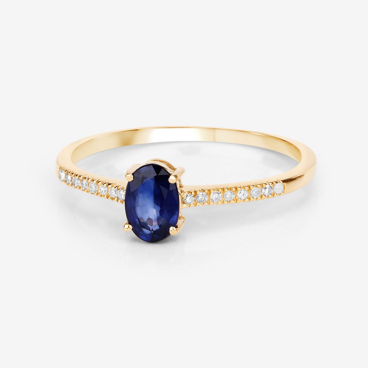 Diamond and Blue Sapphire 14KT Yellow Gold Bridge Ring