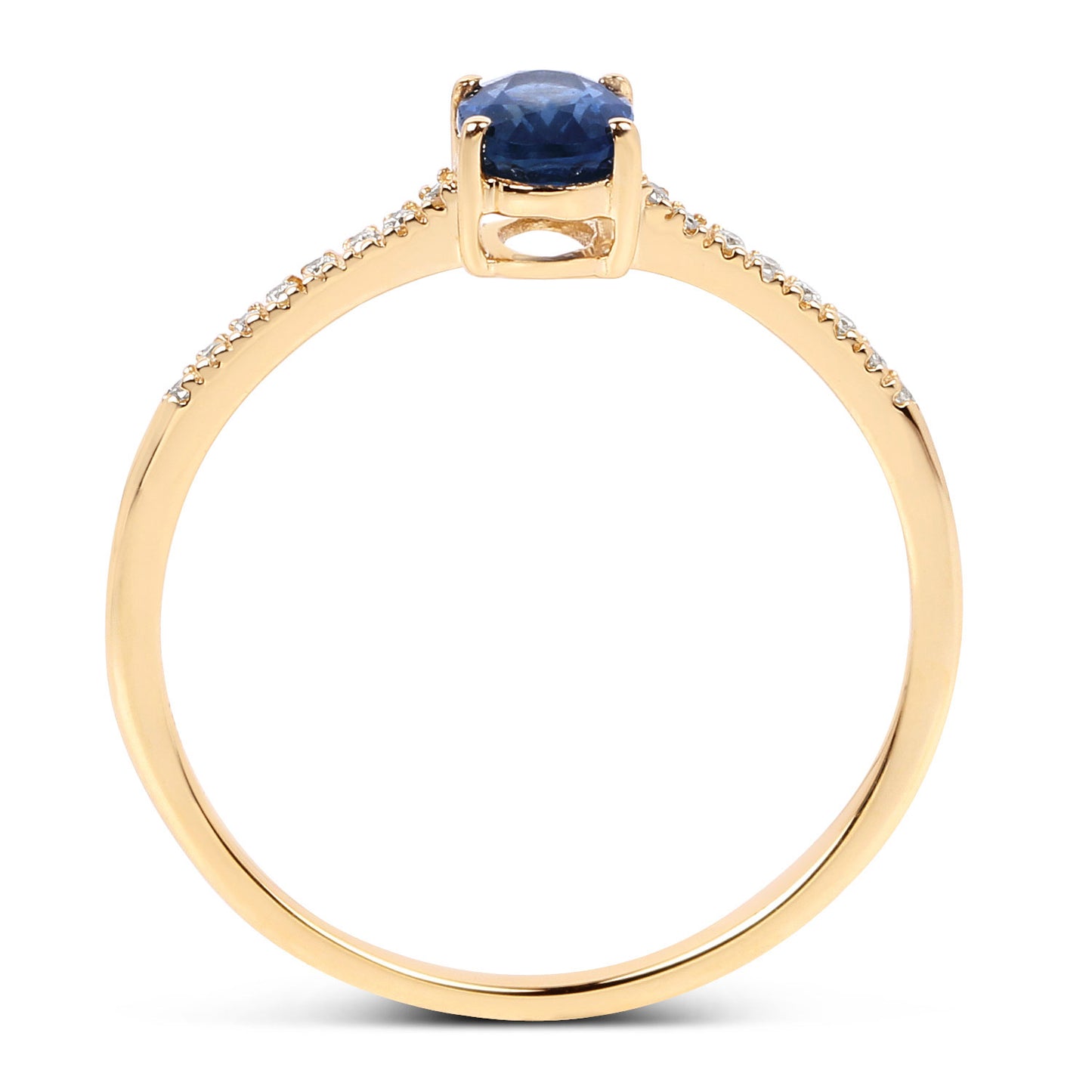 Diamond and Blue Sapphire 14KT Yellow Gold Bridge Ring