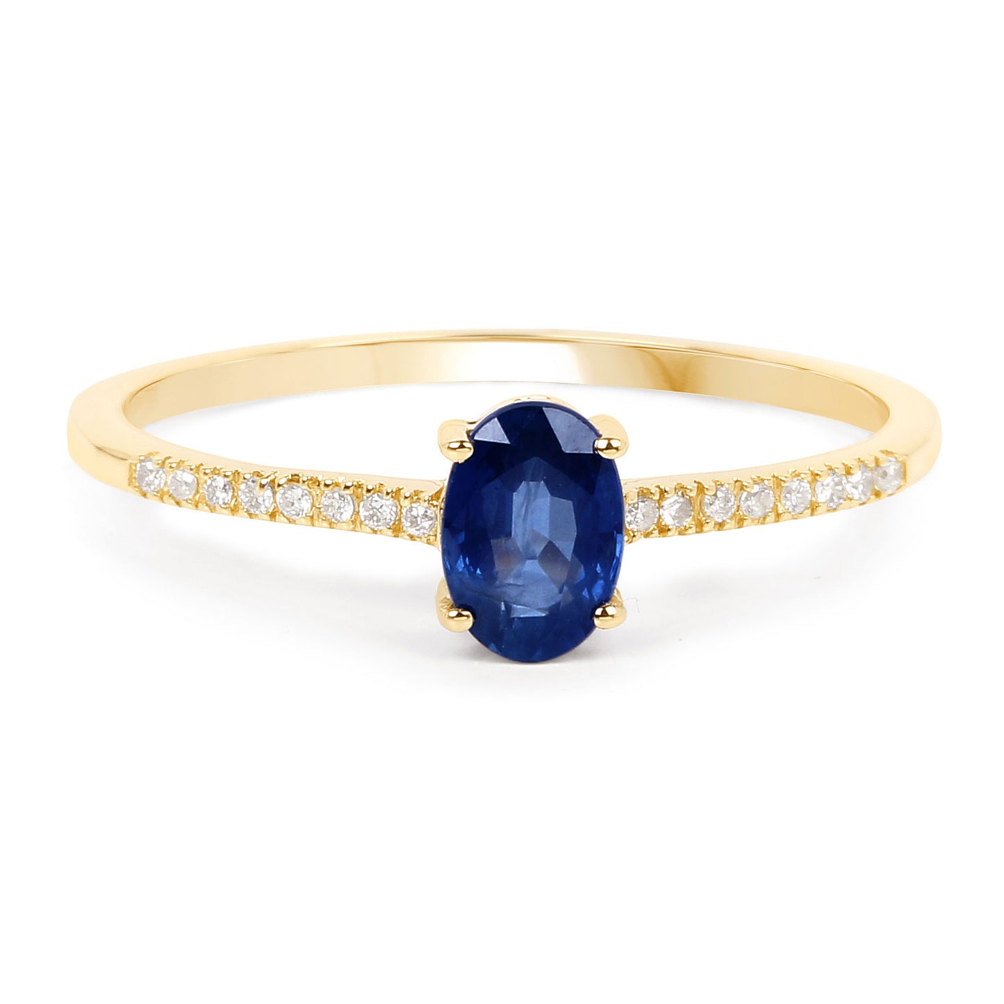 Diamond and Blue Sapphire 14KT Yellow Gold Bridge Ring