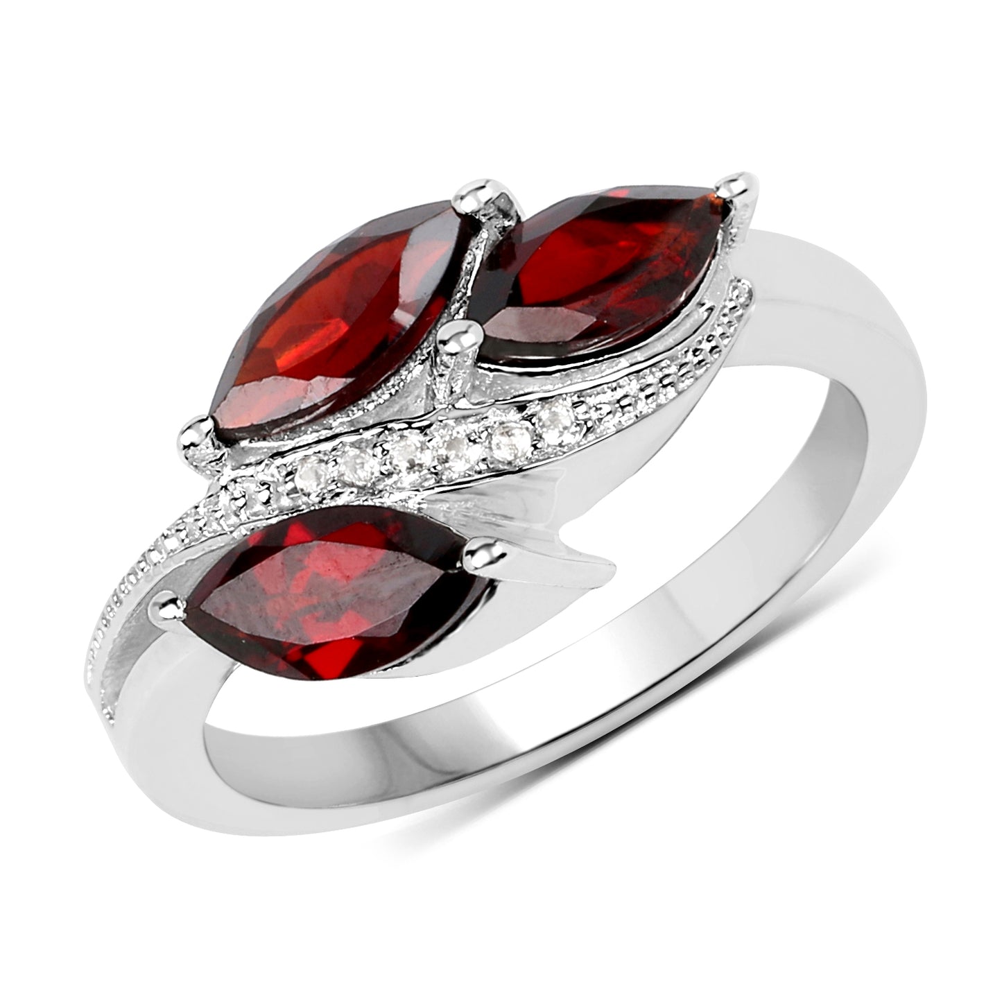 Sterling Silver 1.98 Carat Genuine Garnet and White Topaz 3 Stone Ring fine