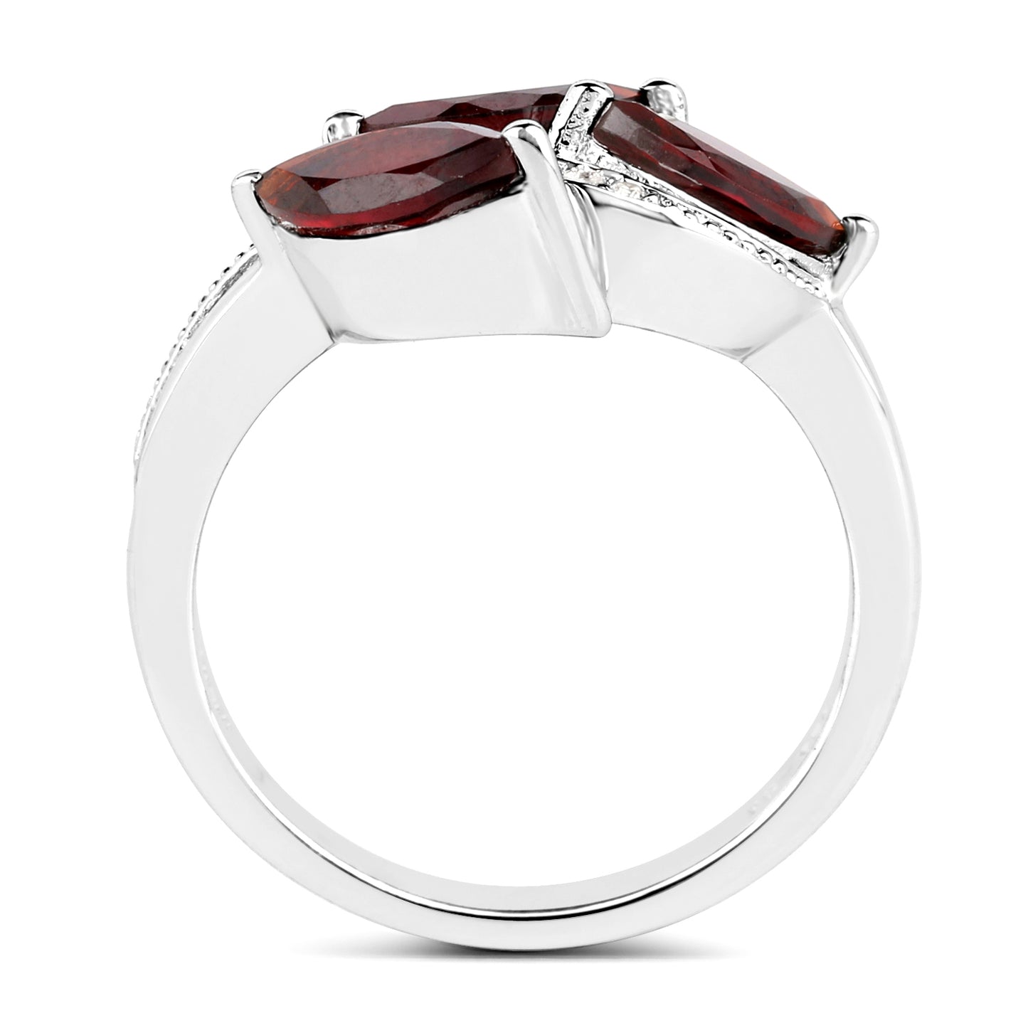 Sterling Silver 1.98 Carat Genuine Garnet and White Topaz 3 Stone Ring fine