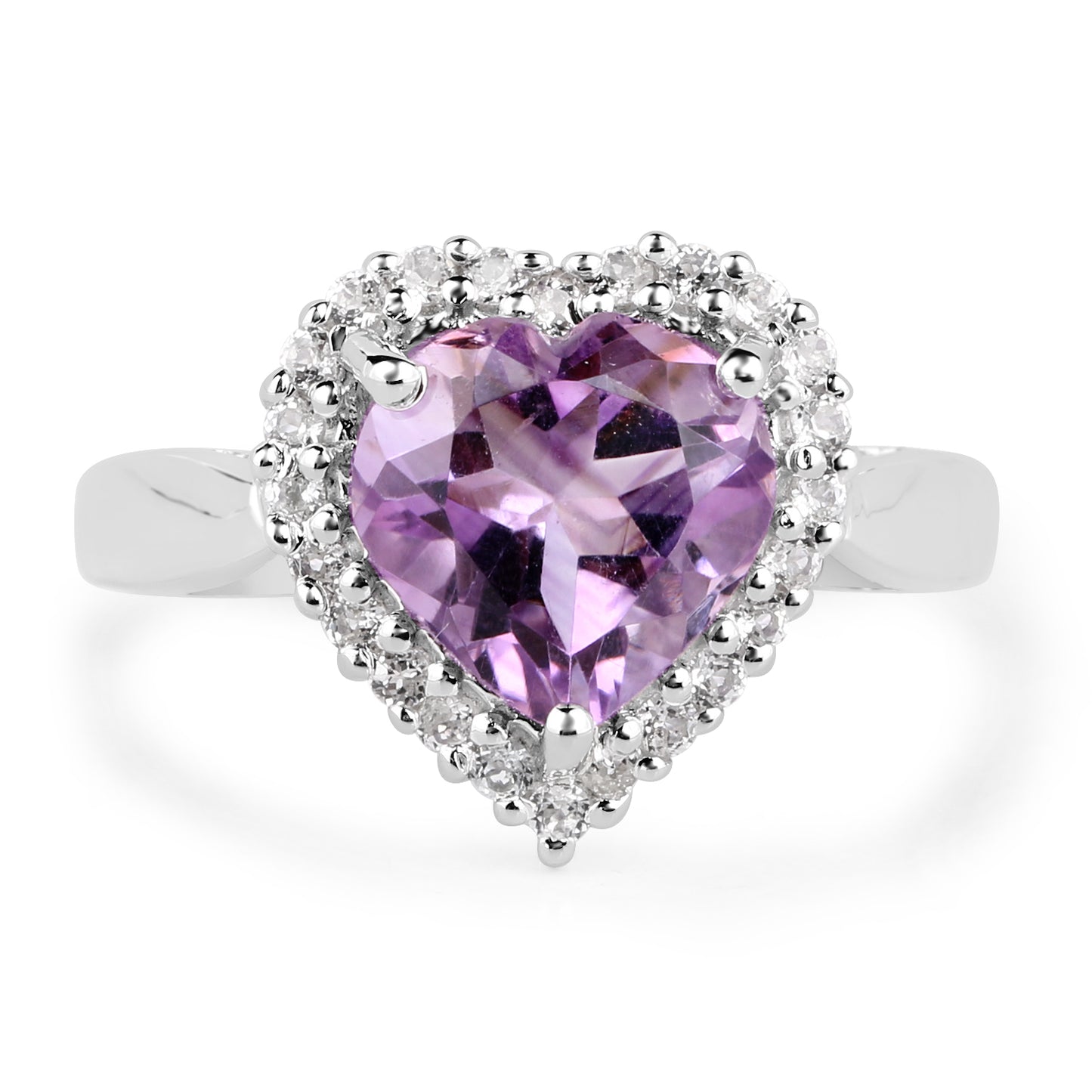 Sterling Silver Amethyst and White Topaz Heart Ring fine