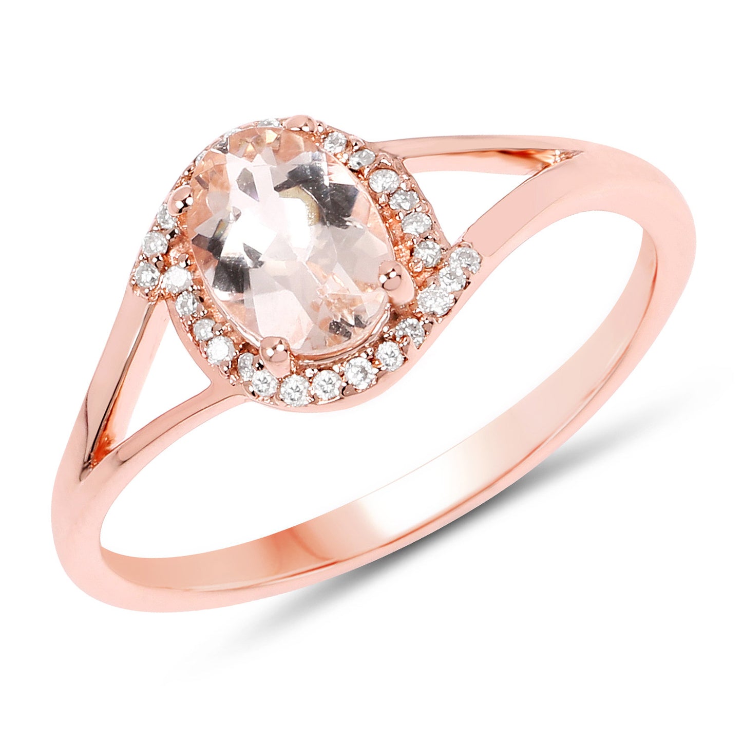 14K Rose Gold 0.78 Carat Genuine Morganite White Diamond Halo Ring fine