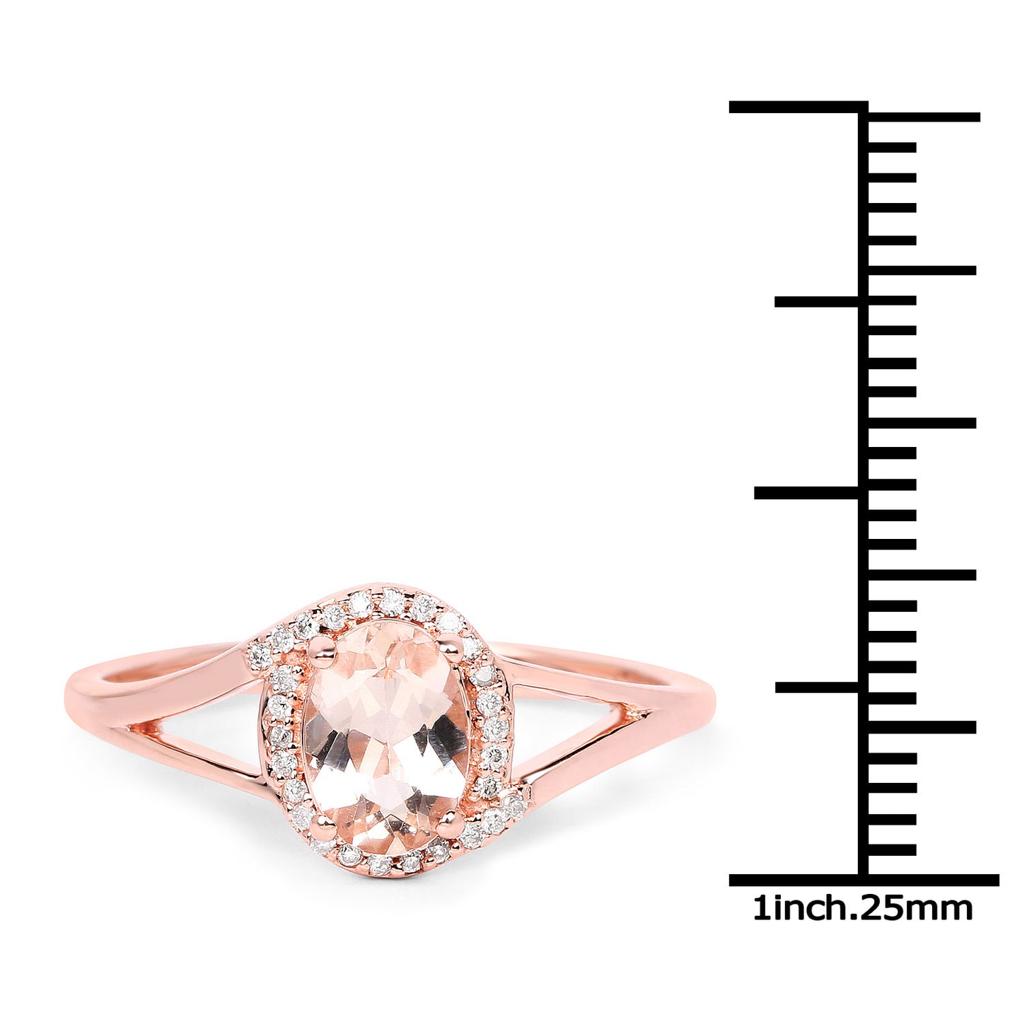 14K Rose Gold 0.78 Carat Genuine Morganite White Diamond Halo Ring fine