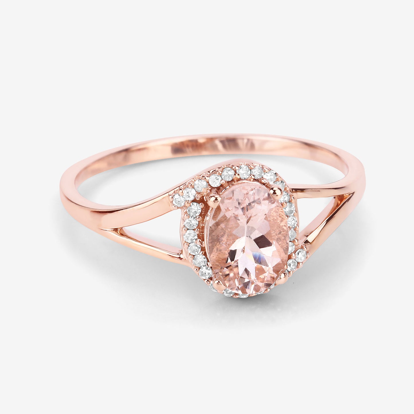 14K Rose Gold 0.78 Carat Genuine Morganite White Diamond Halo Ring fine