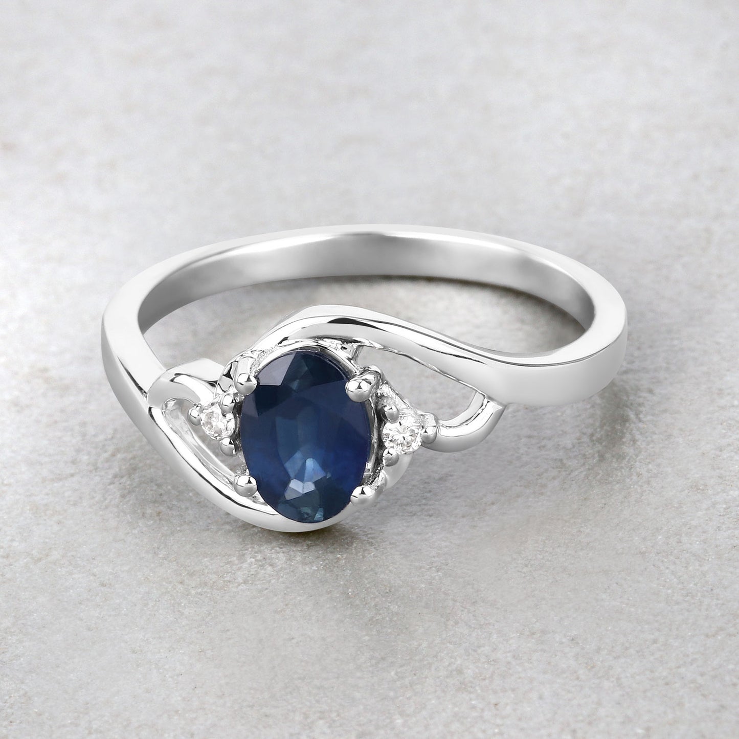Diamond and Sapphire 10KT White Gold Bypass Ring