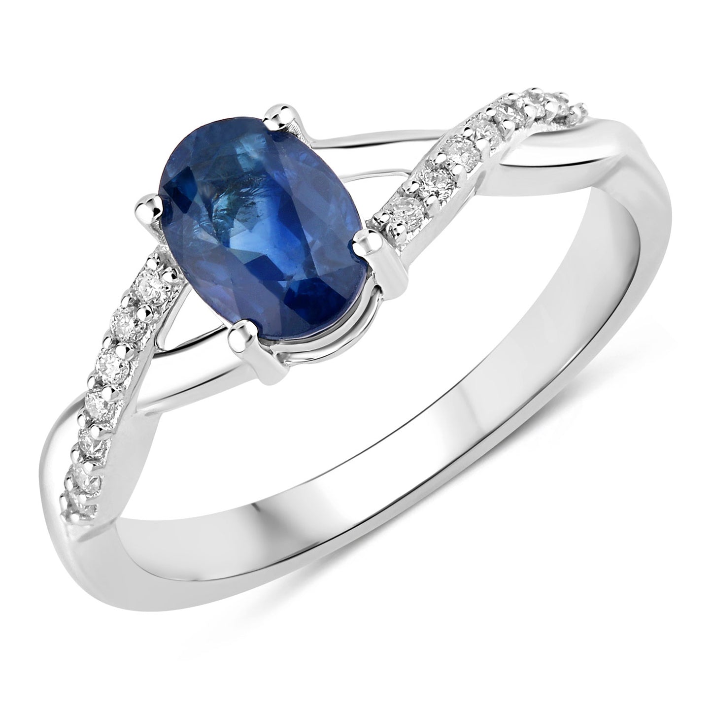 Sapphire and Diamond 14KT White Gold Crossover Ring