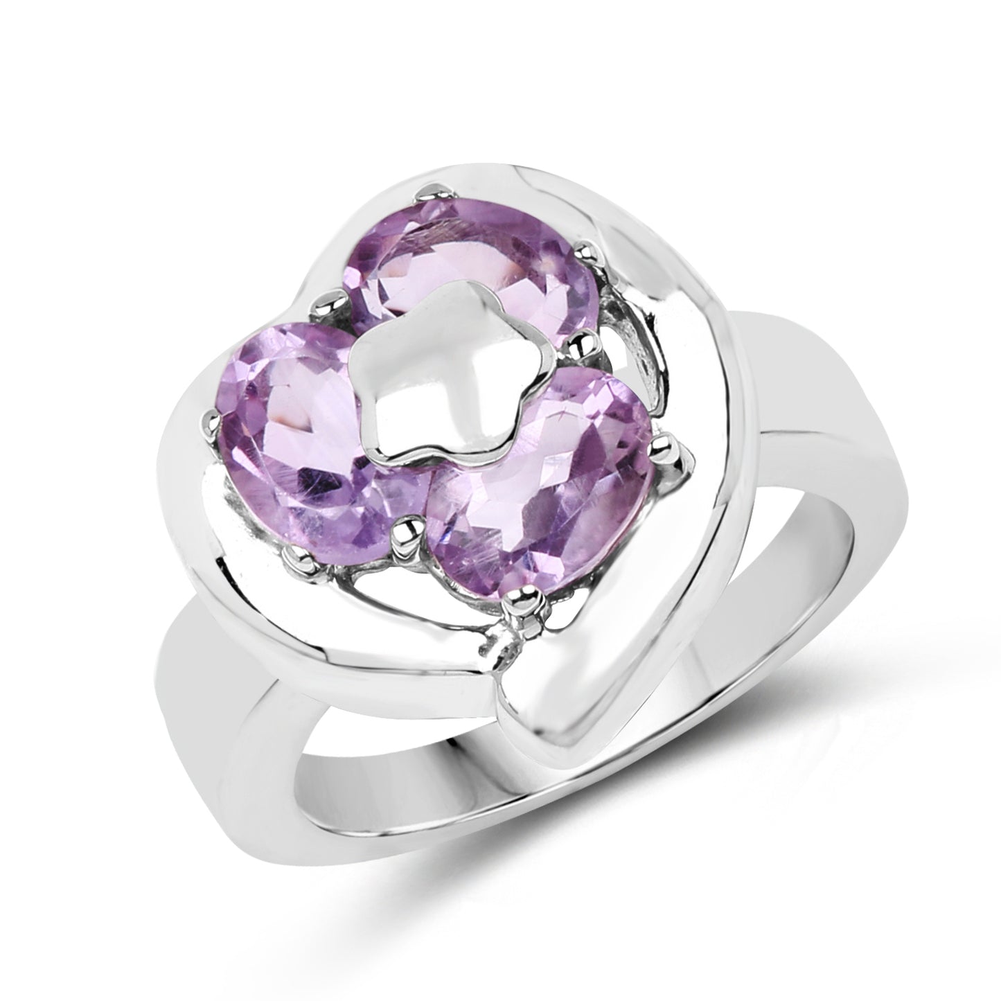 Sterling Silver 2.40 Carat Genuine Amethyst 3 Stone Ring fine