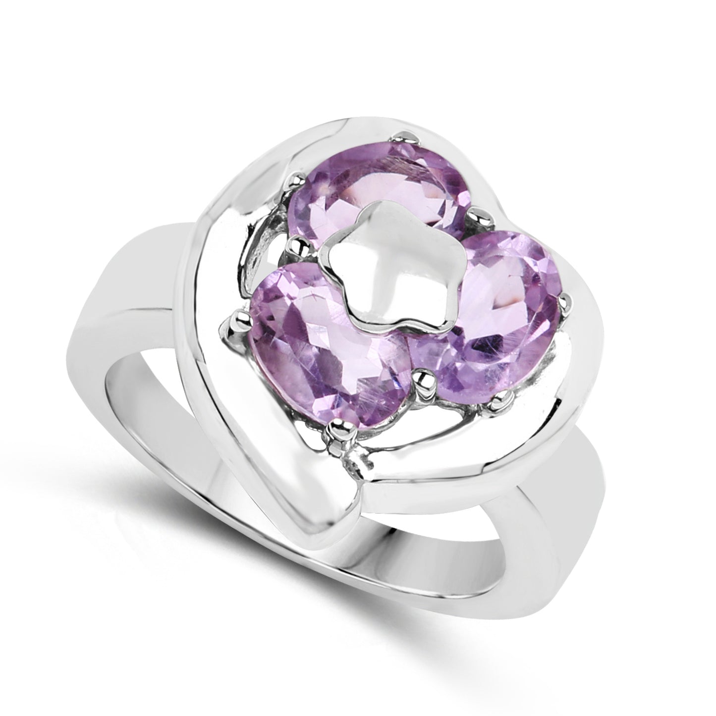 Sterling Silver 2.40 Carat Genuine Amethyst 3 Stone Ring fine