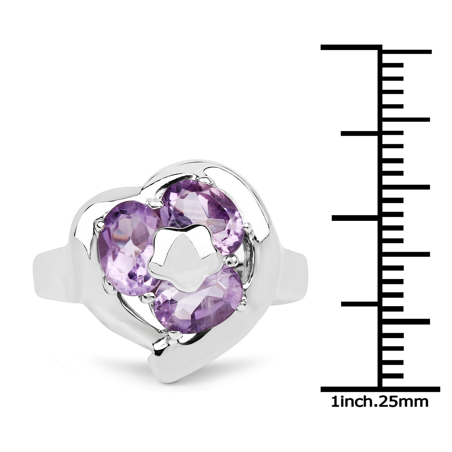 Sterling Silver 2.40 Carat Genuine Amethyst 3 Stone Ring fine