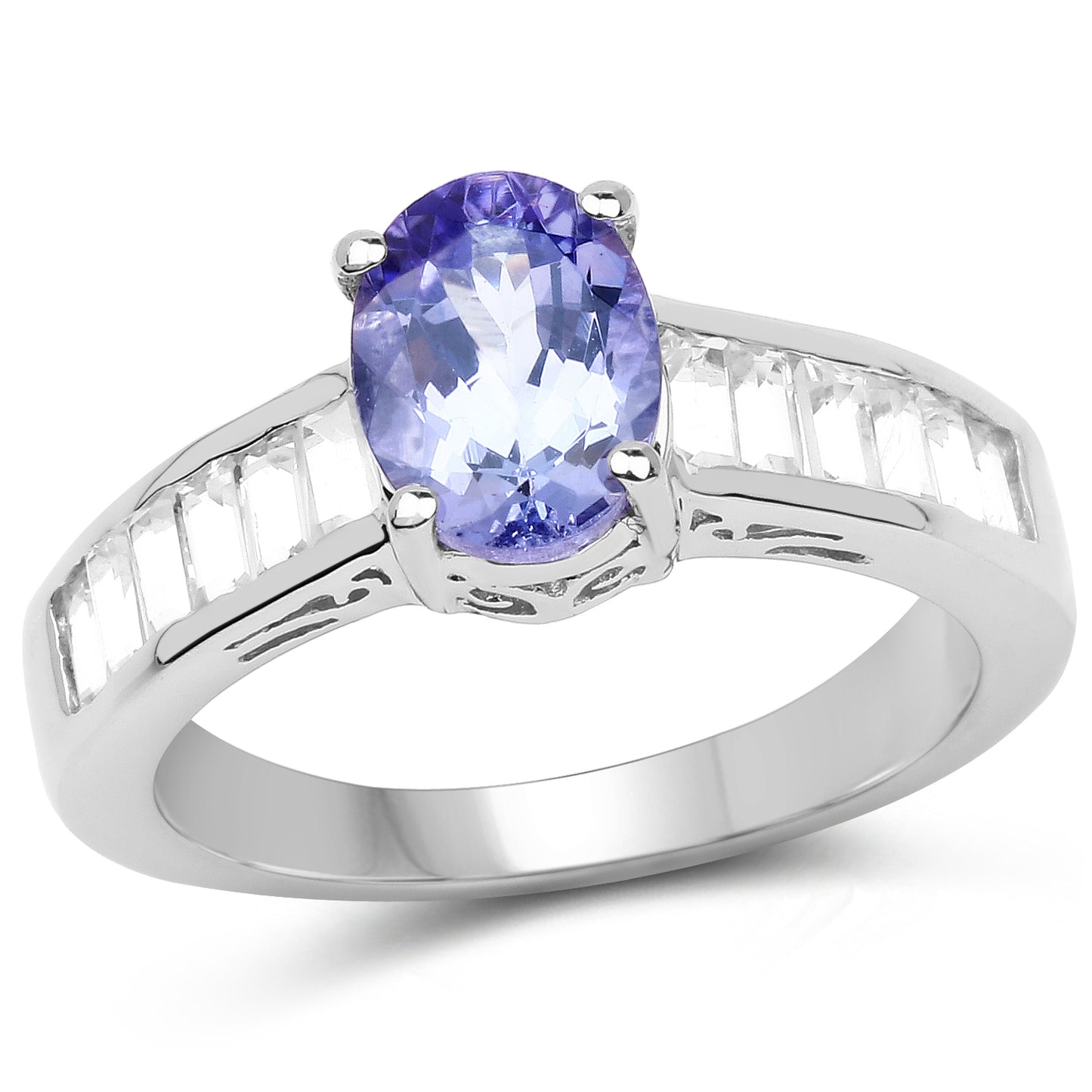 Sterling Silver 2.13 Carat Genuine Tanzanite White Topaz Ring fine