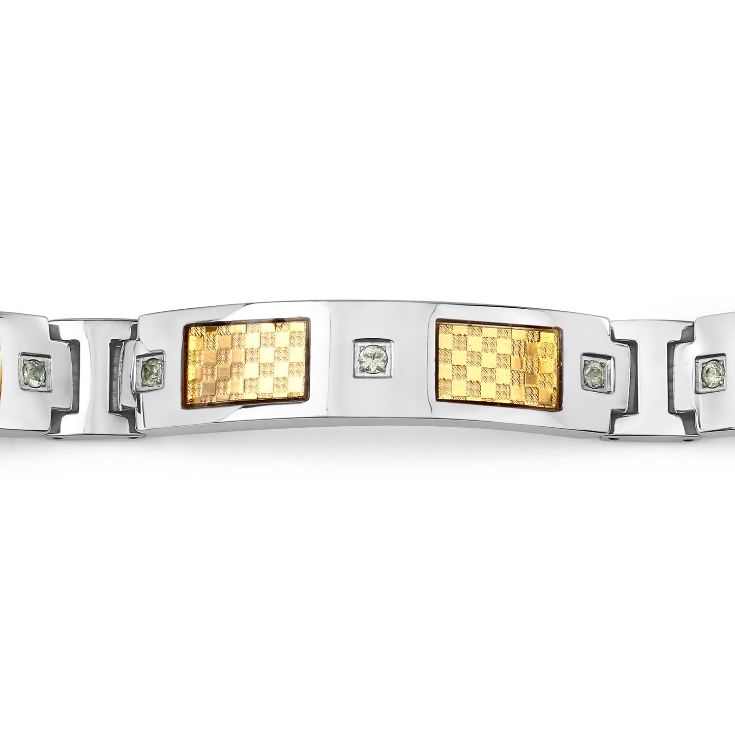 Mens Titanium Gold Plated Steel Inlay 8.5 Inch Cuff Bracelet Green Sapphires