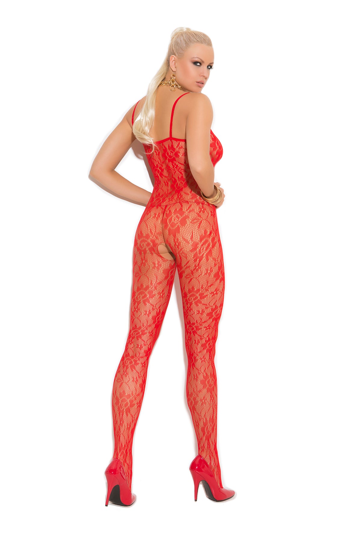 Elegant Moments Queen Rose Lace Bodystocking With Open Crotch