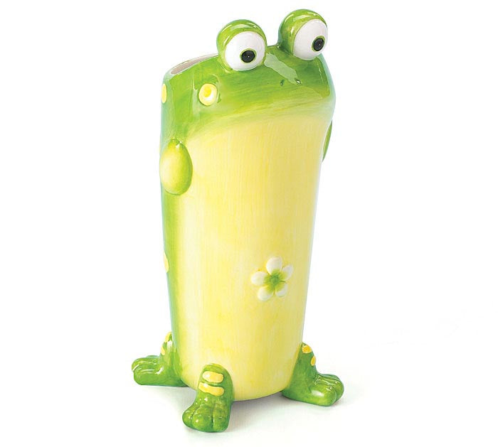Hand Painted Ceramic Yellow and Green Toad Vase