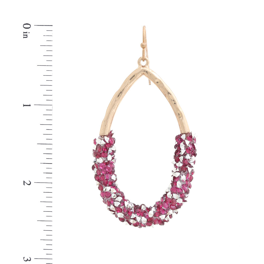 Beaded Teardrop Dangle Fashion Earrings fuchsia measurement