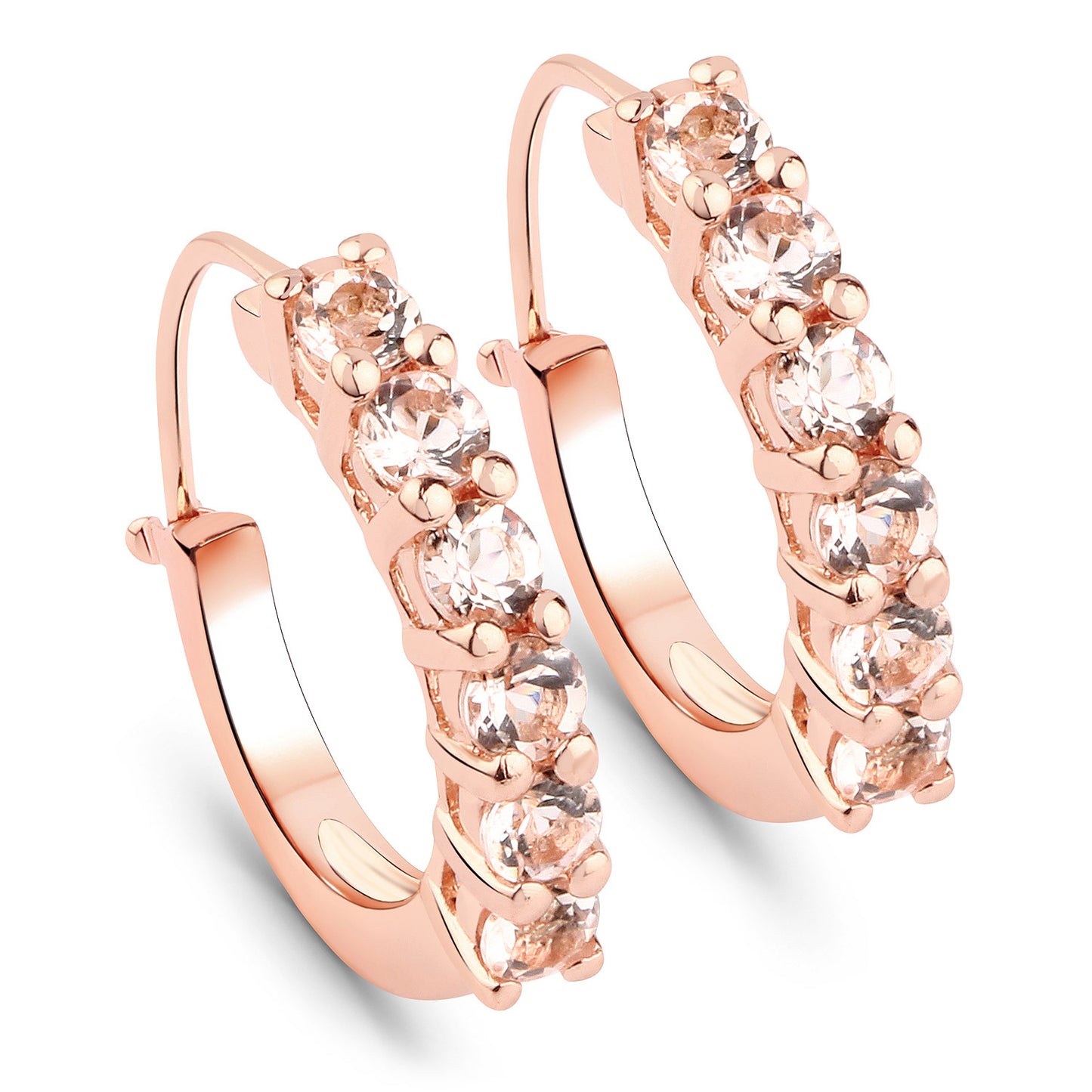 Sterling Silver 18KT Rose Gold Plated Morganite 1.08 Carat Gemstone Hoop Earrings fine