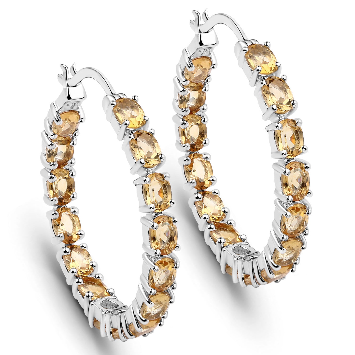 Sterling Silver Citrine 4.80 Carat Gemstone Hoop Earrings fine
