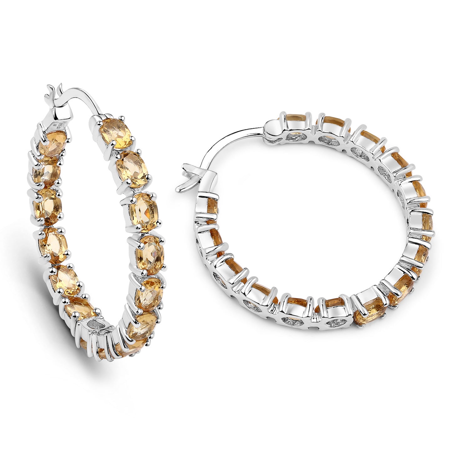Sterling Silver Citrine 4.80 Carat Gemstone Hoop Earrings fine