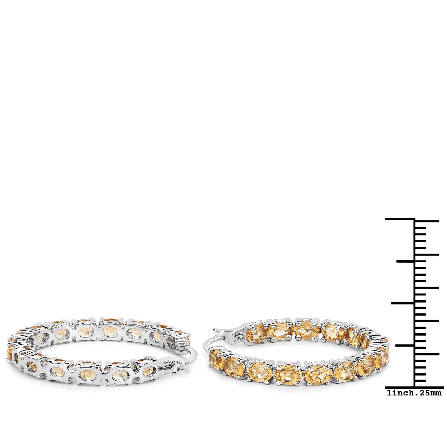 Sterling Silver Citrine 4.80 Carat Gemstone Hoop Earrings fine