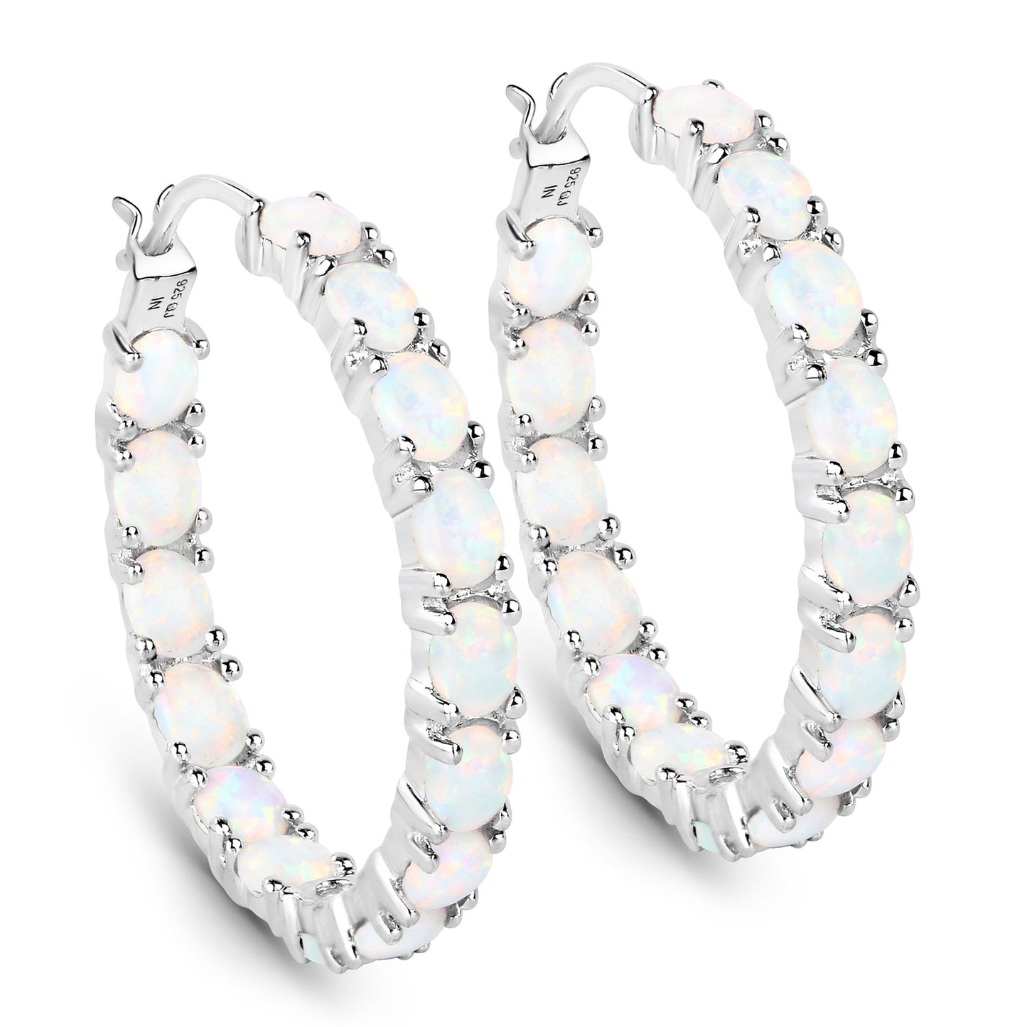 Sterling Silver Genuine Opal 2.05 Carat Gemstone Hoop Earrings fine