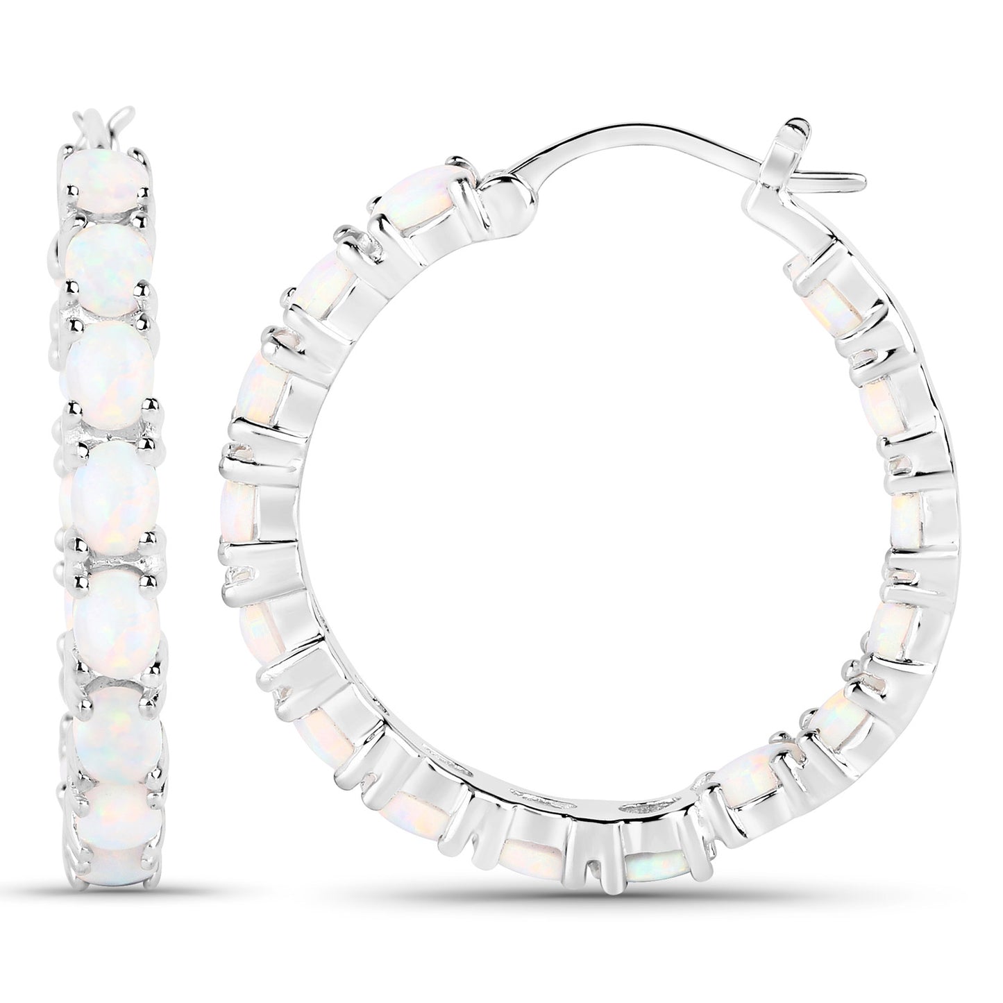 Sterling Silver Genuine Opal 2.05 Carat Gemstone Hoop Earrings fine