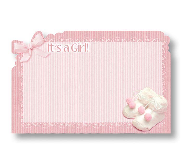 Blank Die Cut Its a Girl Baby Pink White booties ribbon Enclosure Card