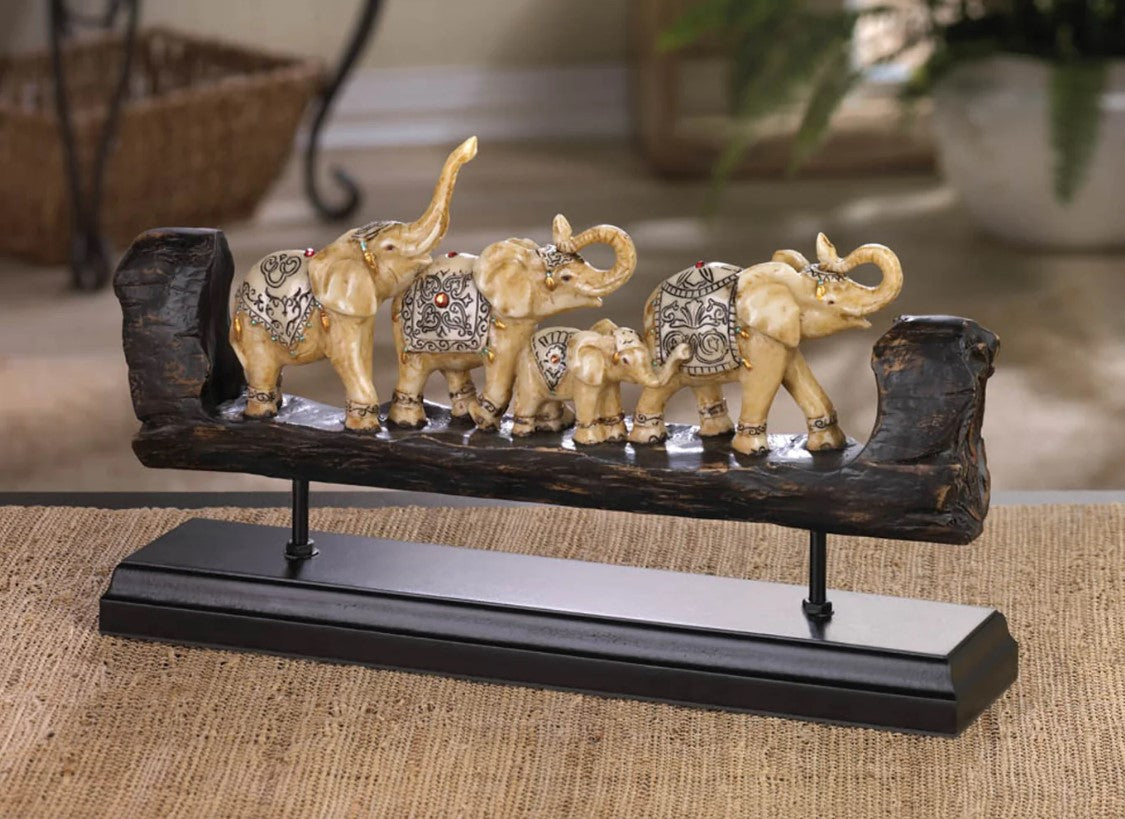 Elephant Family Carved Collectible Home Decor