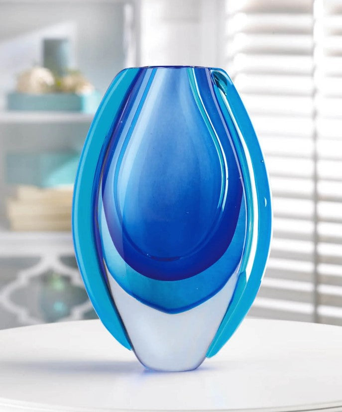 Hand Made Blue Art Glass Vase Home Decor