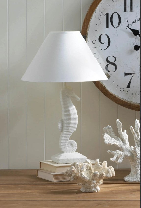 Porcelain with Linen White Seahorse Table Lamp Home Decor