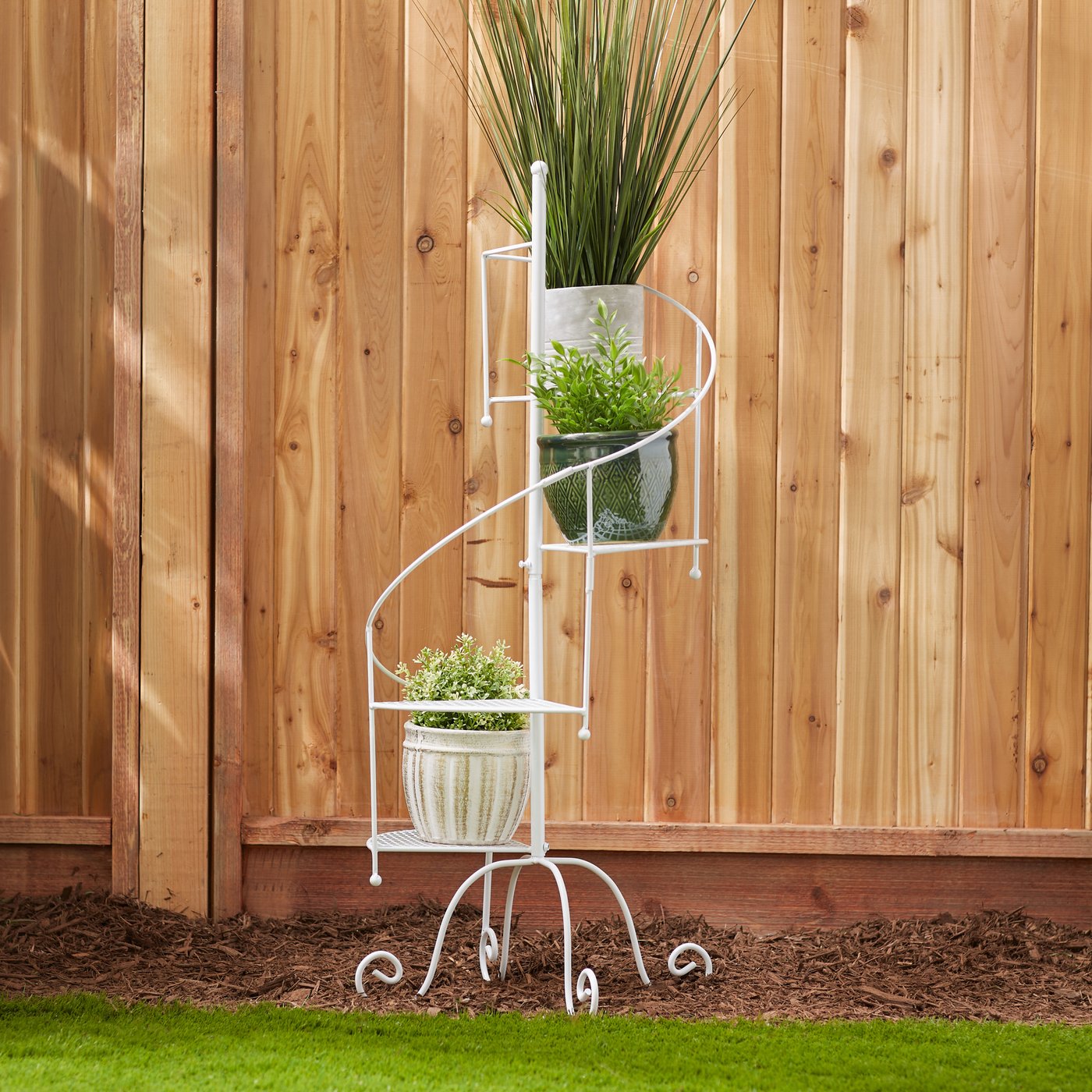 Iron White Spiral Showcase Plant Stand Indoor or Outdoor Garden Home Decor