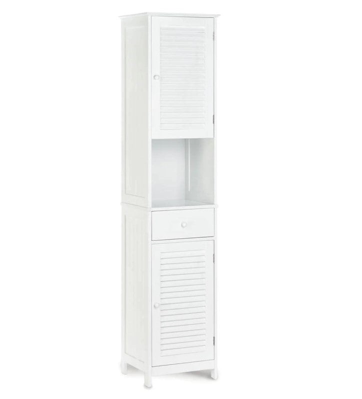 Wooden Nantucket White Bathroom Tall Storage Cabinet Home Decor