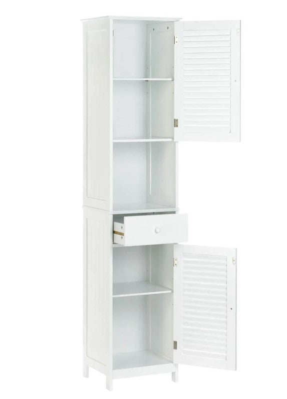 Wooden Nantucket White Bathroom Tall Storage Cabinet Home Decor