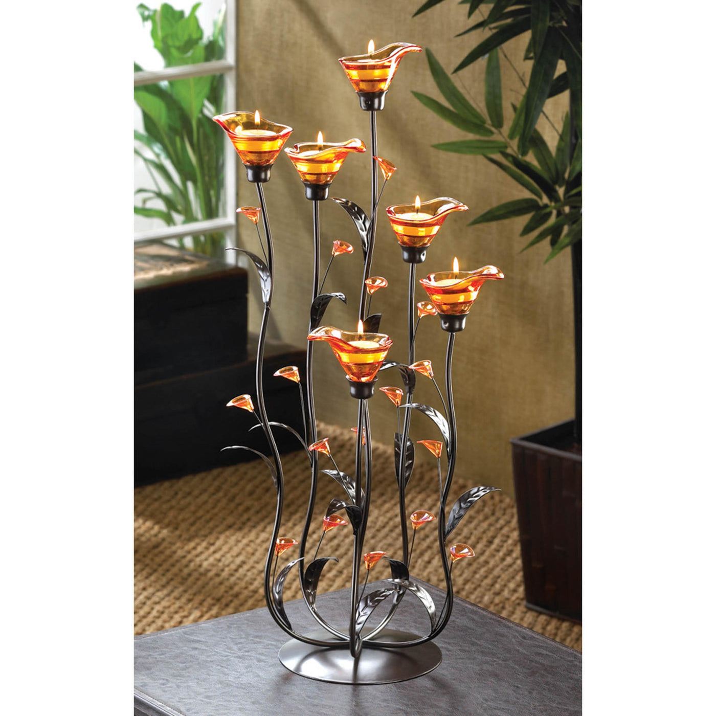 Amber Calla Lily Candle Holder Home Decor with flames