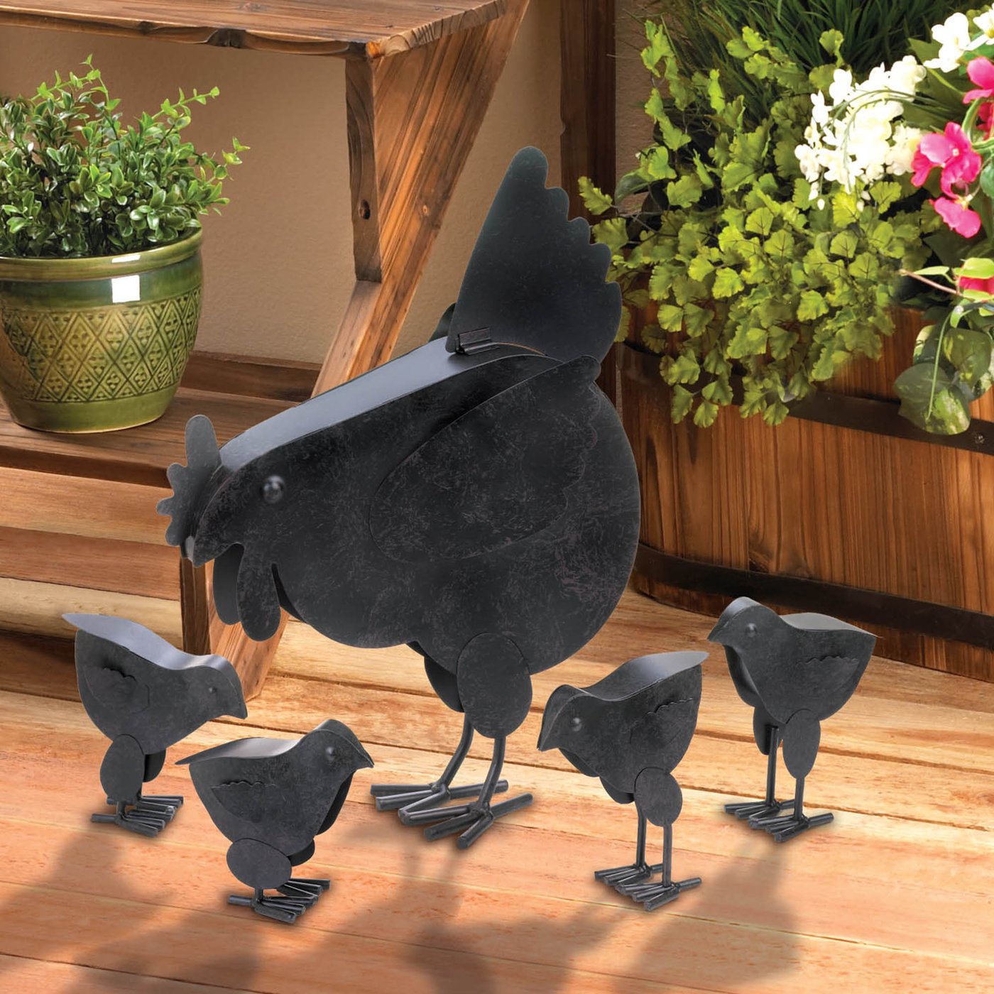 Hen with Chicks Country Garden Sculpture