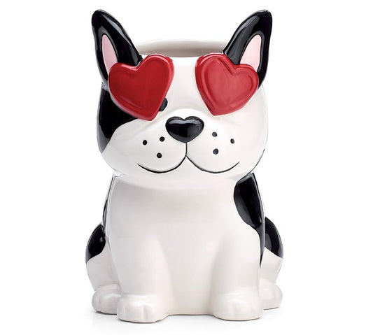 Hand Painted Ceramic Boston Terrier Vase