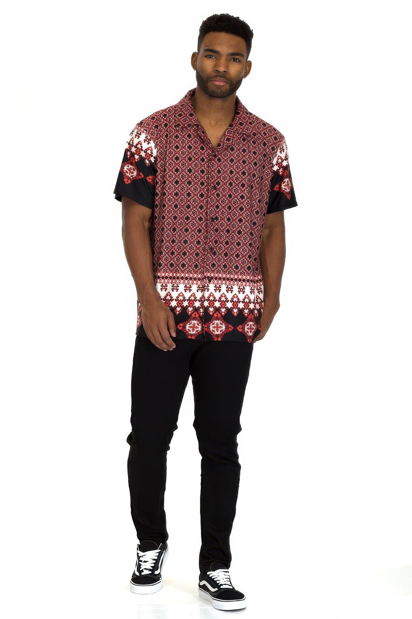 Mens Cuban Collar Cut Button Down Shirt 