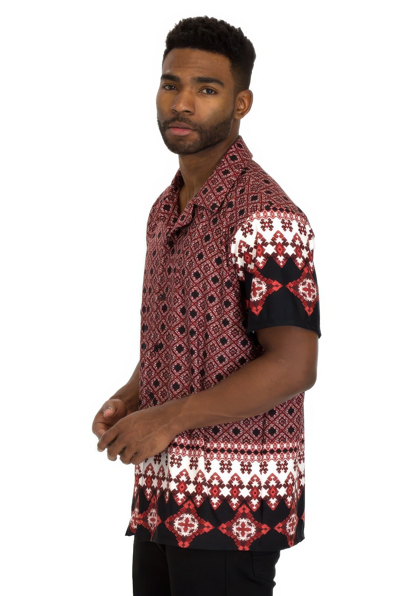 Mens Cuban Collar Cut Button Down Shirt 
