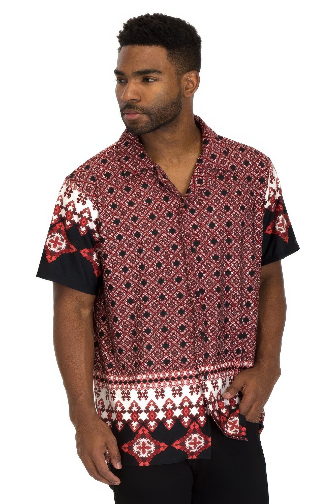 Mens Cuban Collar Cut Button Down Shirt 