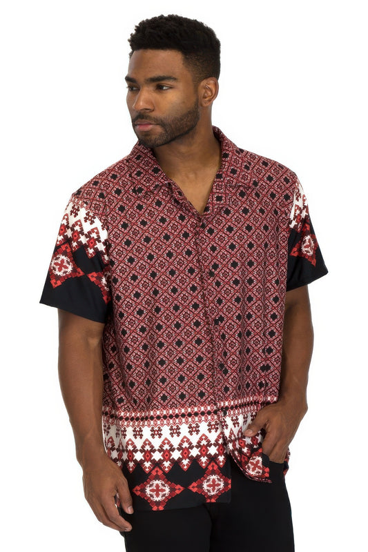Mens Cuban Collar Cut Button Down Shirt 
