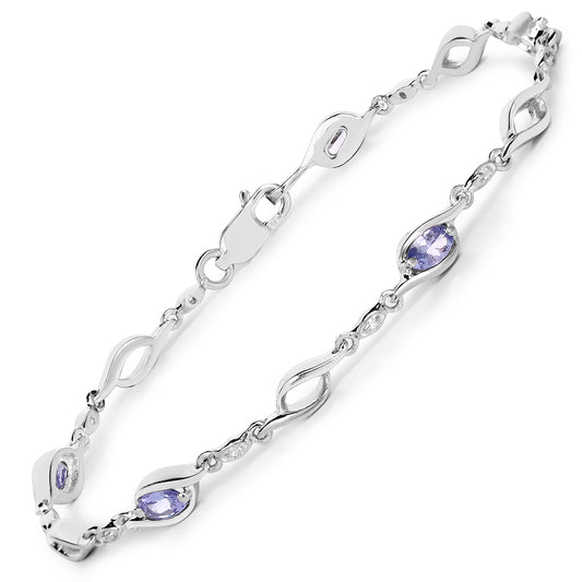 Sterling Silver 1.30 Carat Tanzanite White Topaz 7.25 Inch Tennis Bracelet fine