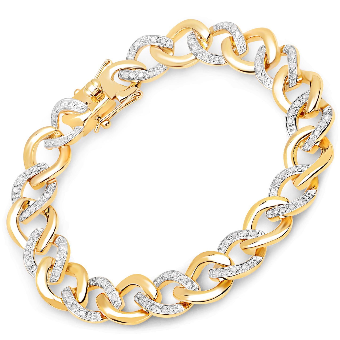Sterling Silver 14K Yellow Gold Plated 0.70 Carat Diamond Link Bracelet fine