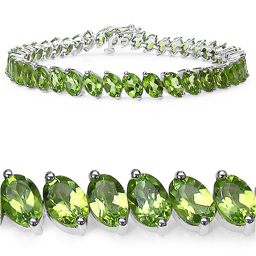 18KT White Gold Plated Over Sterling Silver 19.35 Carat Peridot 7.5 Inch Tennis Bracelet fine