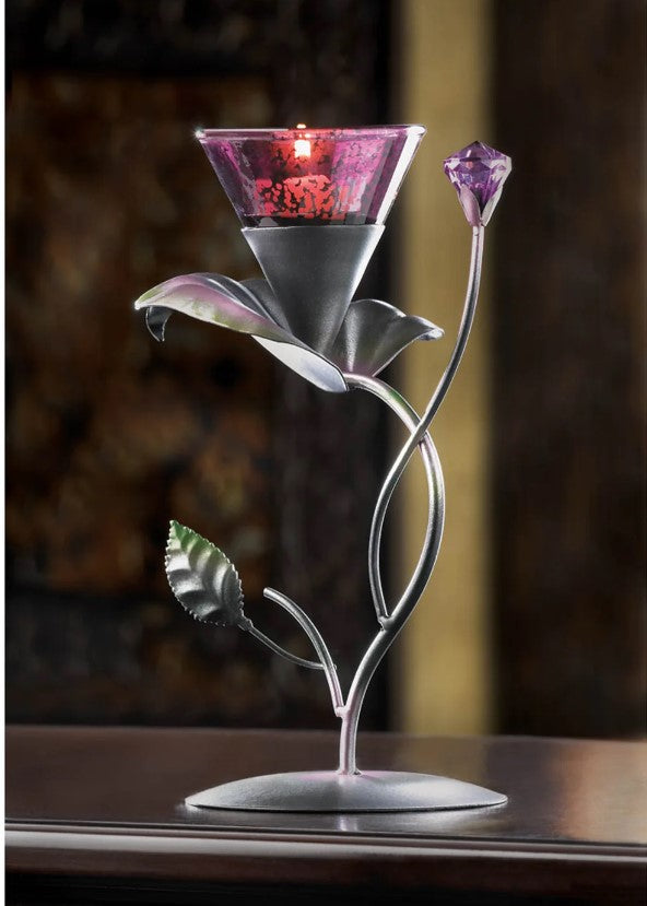 Lilac Lily Pad Acrylic Iron Glass Tealight Holder Home Decor