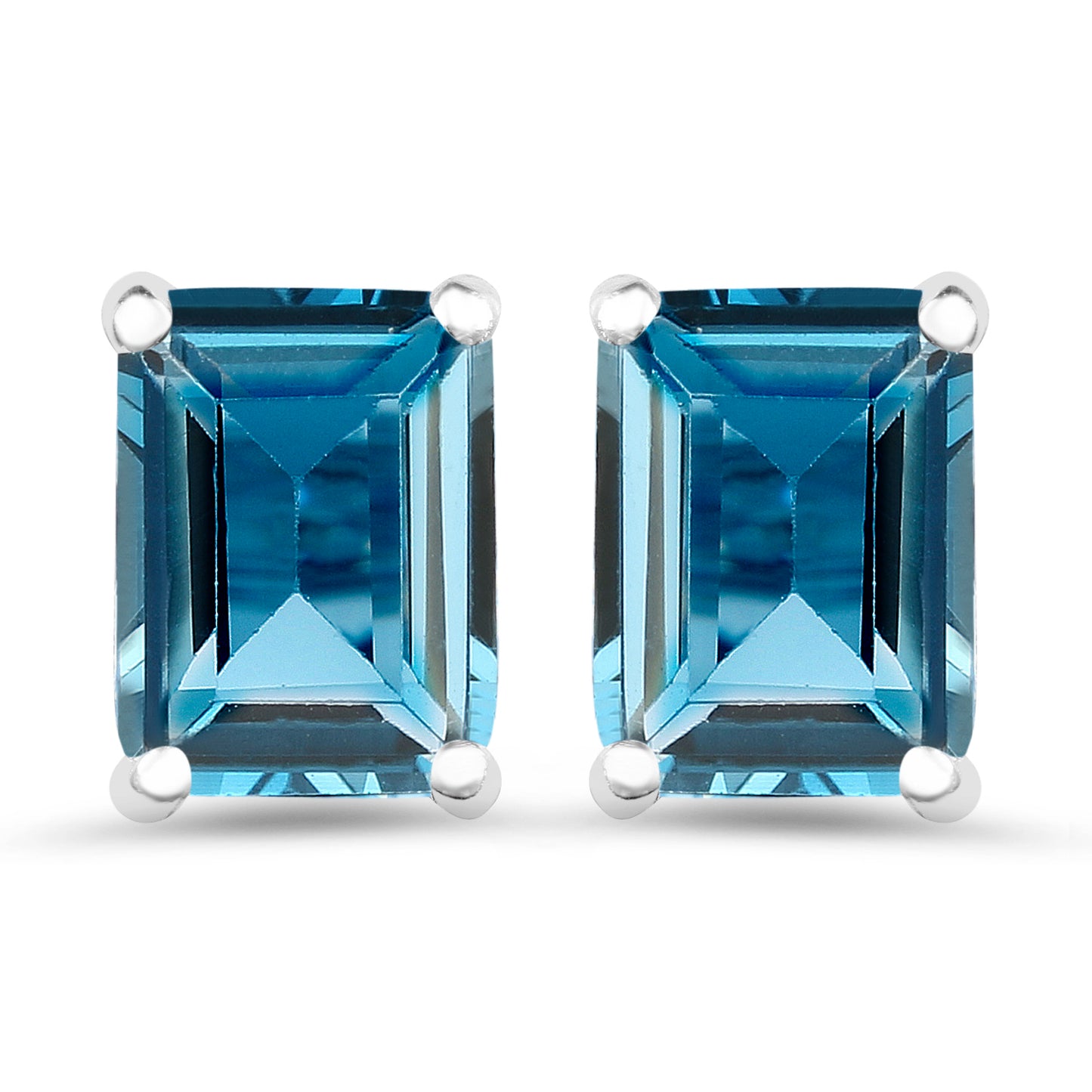Sterling Silver Octagon London Blue Topaz Solitaire Earrings