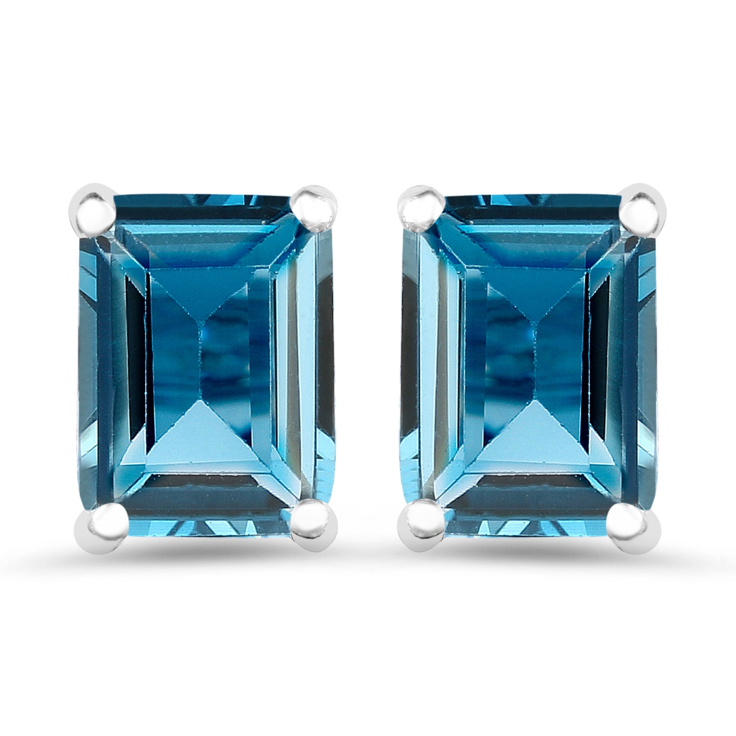Sterling Silver Octagon London Blue Topaz Solitaire Earrings