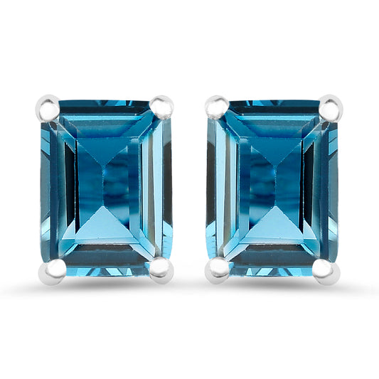 Sterling Silver Octagon London Blue Topaz Solitaire Earrings
