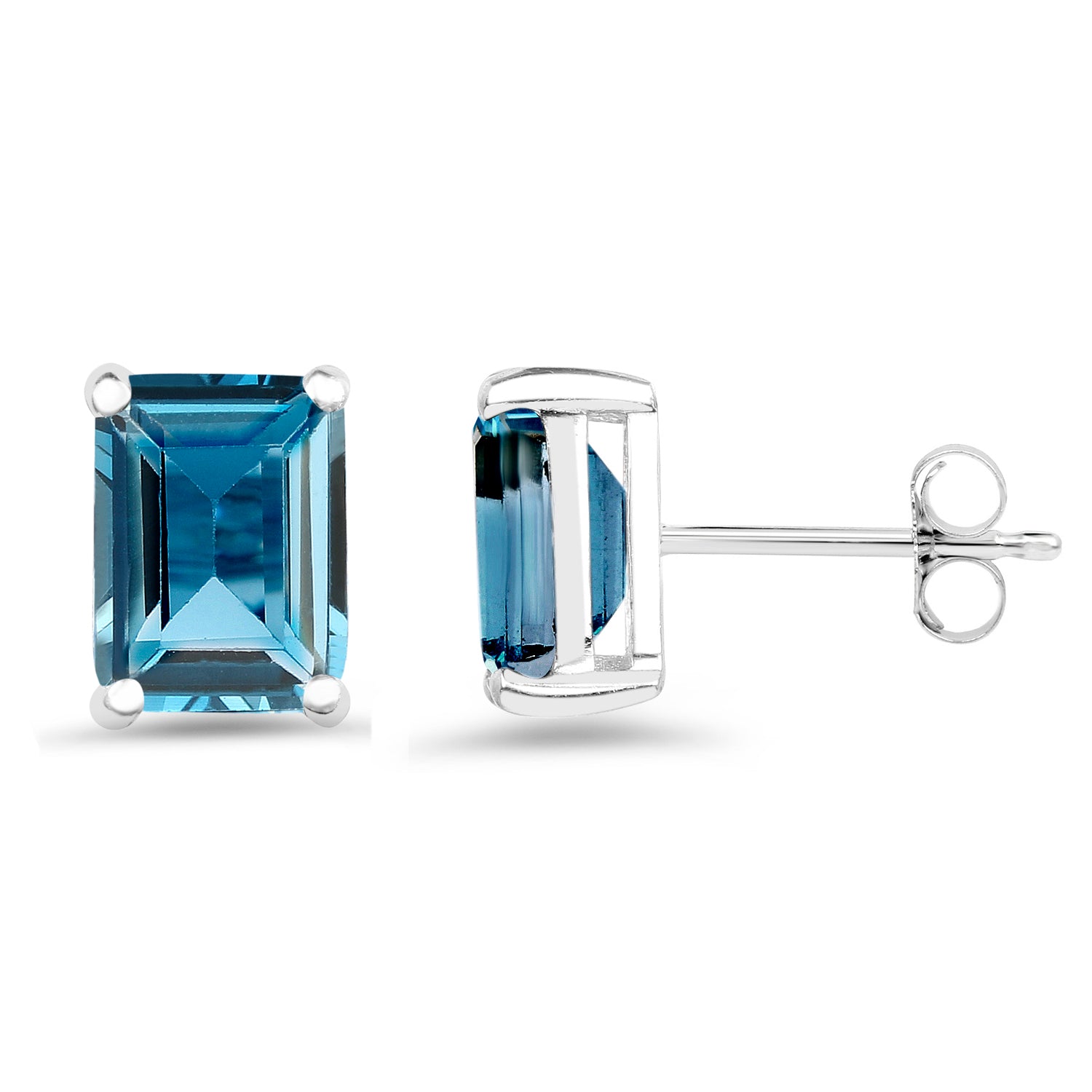 Sterling Silver Octagon London Blue Topaz Solitaire Earrings